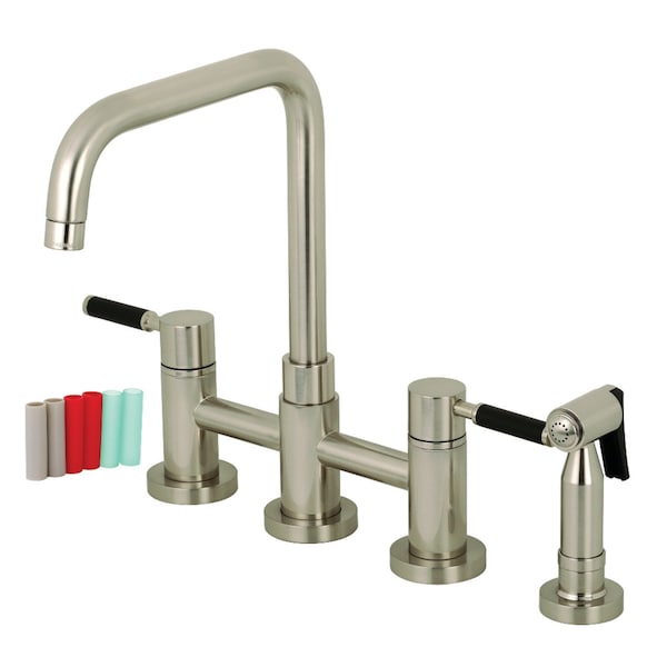 KS8288DKLBS 2-Handle Bridge Kitchen Faucet W/ Brass Side Sprayer, Nickl